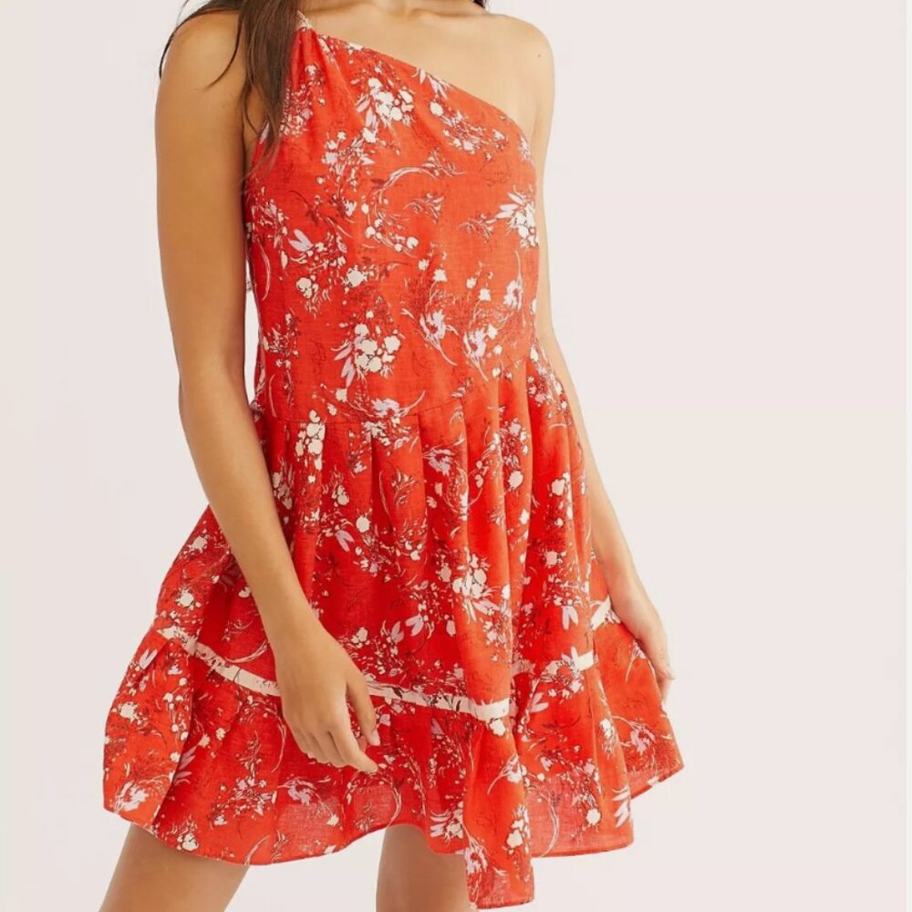 Free People All Mine One Shoulder Floral Mini Dress